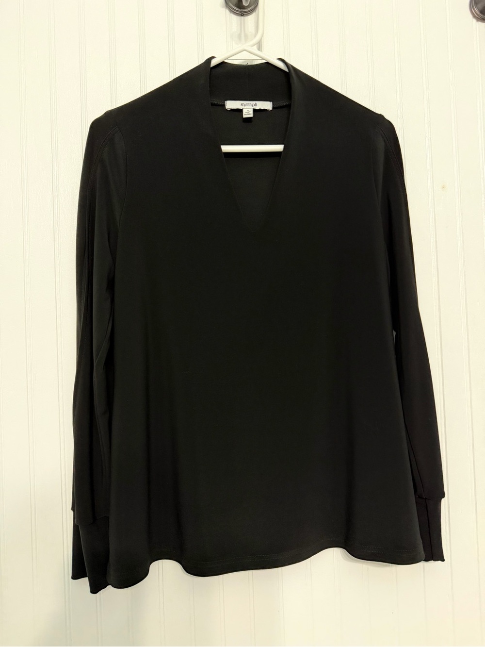 Sympli Black Fluid Jersey Long Split Sleeves V-neck EasyCare EUC